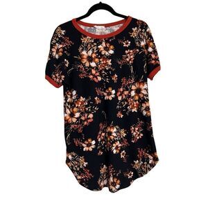 Reb & J Top Womens Size Medium Black Floral Print Round Neck Casual Blouse
